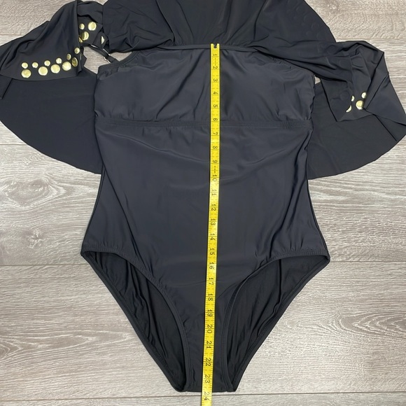 NWOT Athena Off The Shoulder Cold Shoulder One Piece Swimsuit Gold Studs 14 - Picture 7 of 16